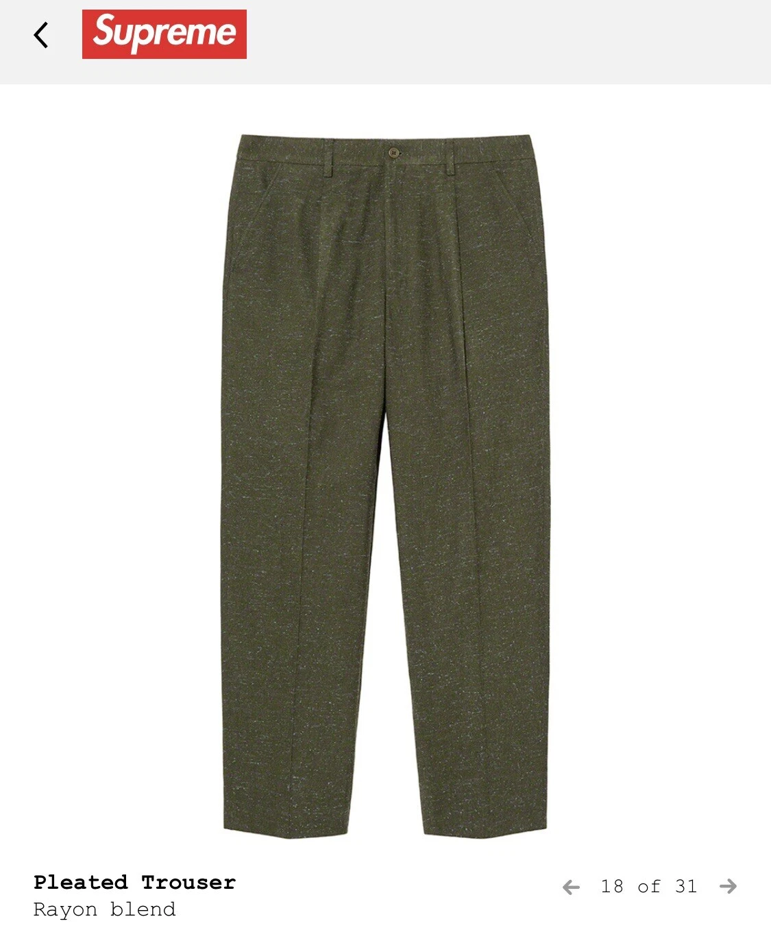Pantalon plissé moucheté olive Supreme automne/hiver 21 taille 32 x 28 