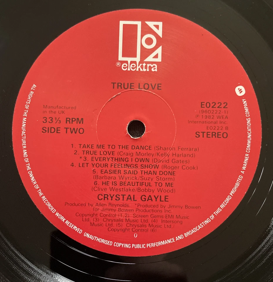 Crystal Gayle ~ True Love" vinyl LP Record VG+ / NM CONDITION - Image 4 of 4