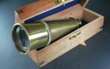 Anchor Solid Brass Antique 18" Telescope Nautical in Wood Box Vintage Gift