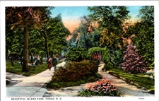 Vintage Postcard Fargo North Dakota Island Park Beautiful Walkway Trees