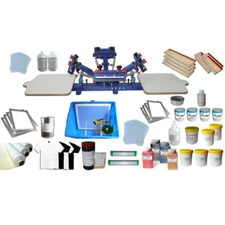 4 Color 2 Station Screen Printing Start Kit Silk Screen Press Machine & Ink Tool