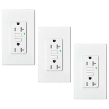 3 PK 20A Self-Test GFCI Wall Receptacle Outlet w/ LED Indicator TR WR ETL White