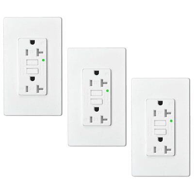 3 PK 20A Self-Test GFCI Wall Receptacle Outlet w/ LED Indicator TR WR ETL White