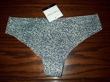 NWT CALVIN KLEIN THONG PANTIES LASER CUT D3507 LW2 NAVY / WHT PRINT M