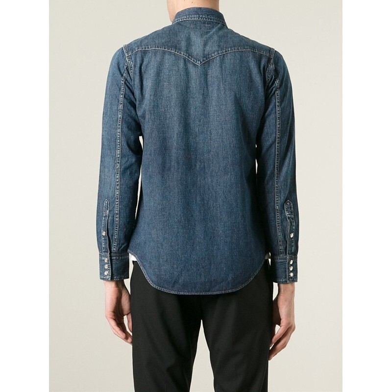 CAMICIA S NUOVA $750 SAINT LAURENT Vintage Blu DENIM GIAPPONESE CLASSICO STILE WESTERN