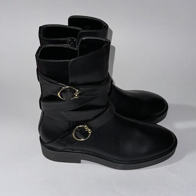 NEW Stuart Weitzman Luxering Belted Boots Leather Bootie Black Size 7.5 B $695