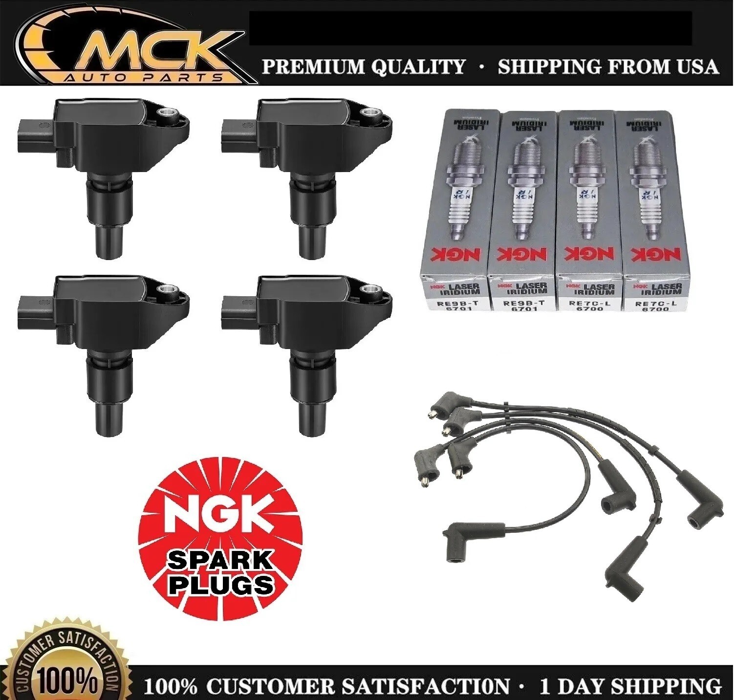 4x Ignition Coil & 4x NGK Spark Plug & Wireset for Mazda RX-8 1.3L 2004-2011