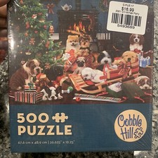 Cobble Hill CHRISTMAS PUPPIES Dogs 500 Piece Jigsaw Puzzle NEW Sealed In Box