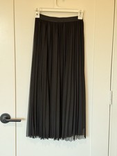 Sincerely Jules Black Mesh Pleated Midi Skirt Elastic Waist High Rise S