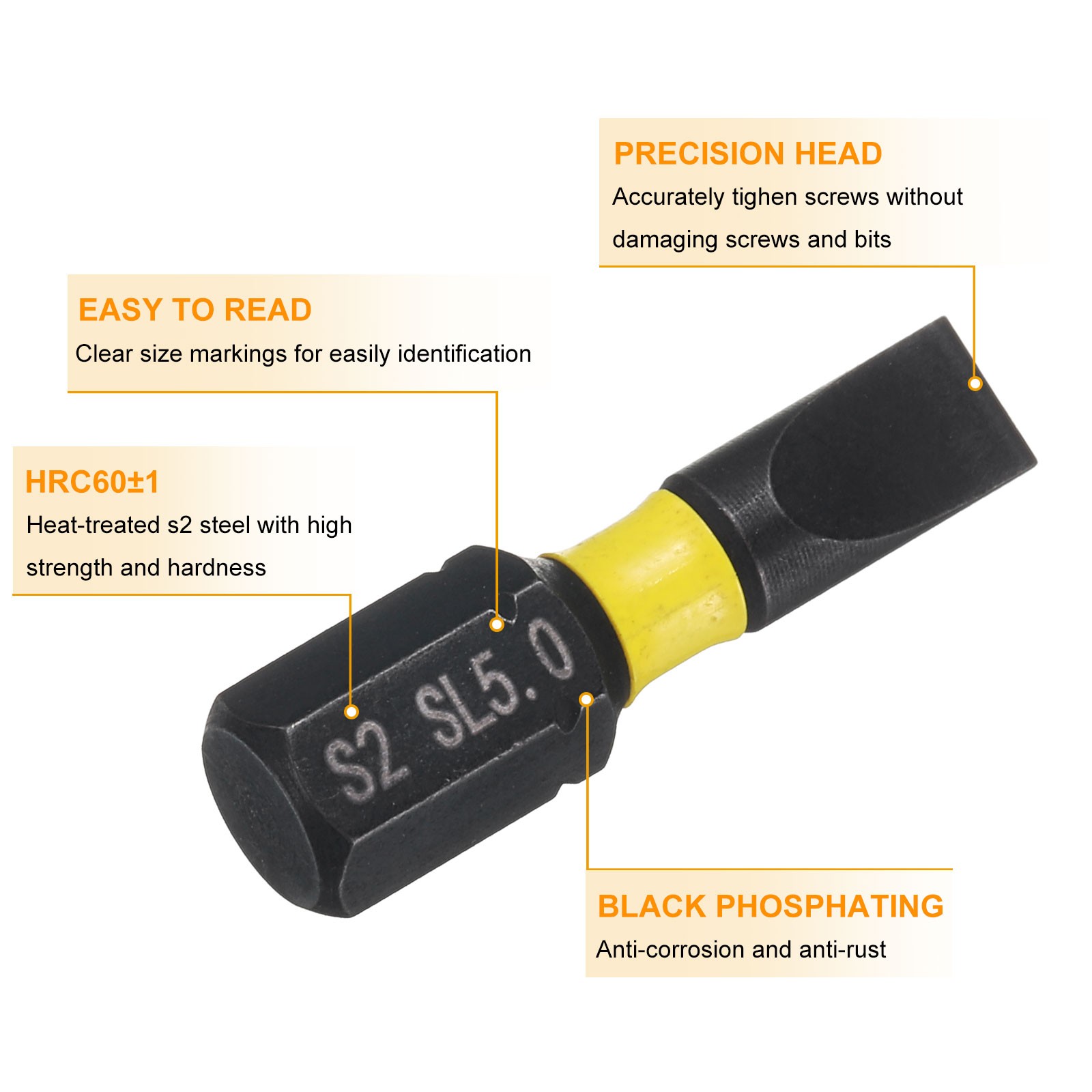 4pcs SL5 Magnetic Slotted Screwdriver Bit 1/4" Hex Shank Industrial Bits