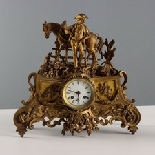 Orologio da Camino Antici Antimonio Dorato Francia XIX-XX Secolo Originale