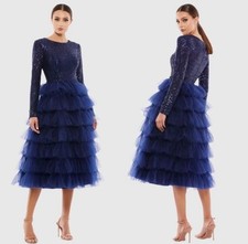 Mac Duggal Long Sleeve Ruffle Tiered Midi Tulle Dress Size 4