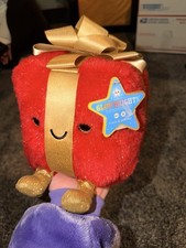 FAO Schwarz Glow-Brights Small Red Present Plush Stuffed Animal with Gold Bow