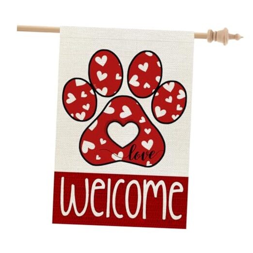 CROWNED BEAUTY Paw Print House Flag 28X40 Inches Double 28"X40" Red 28X40"