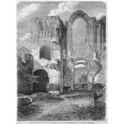 NORFOLK Burgruine Acre Priorat - antiker Druck 1860