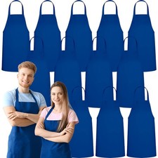 Pack Royal Blue Polyester Bib Aprons Adjustable Unisex Waterproof No Pockets