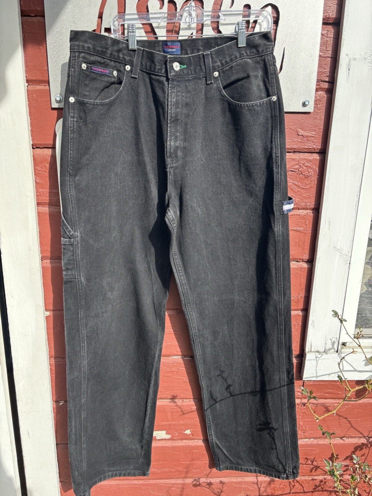 VTG Y2K TOMMY HILFIGER Baggy Wide Leg Carpenter Black Jeans Size W34x34