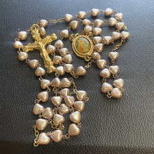 Beautiful Alternating Clear  White Glass Heart Bead First Communion Rosary