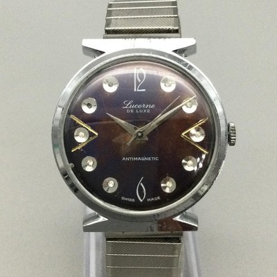 Vintage Lucerne De Luxe Electra Mens Watch 34mm Brown Dial Antimagnetic Swiss