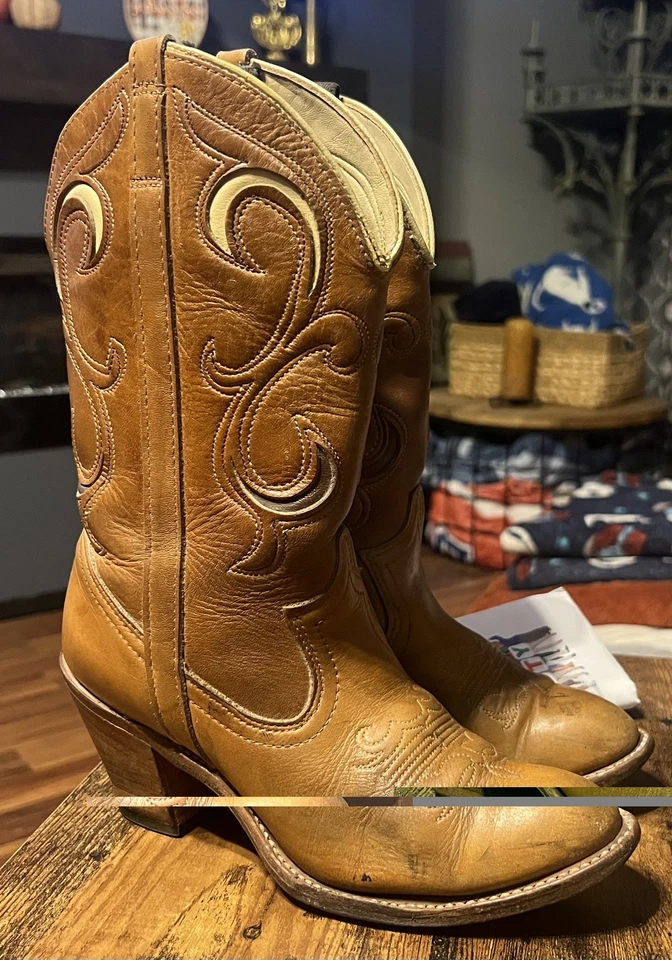 Botas vaqueras vintage Dingo By Acme de cuero marrón para mujer 7446 talla 6M Foto 3 de 4