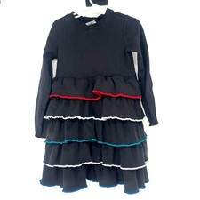 Hanna Andersson Black Tiered Knit Dress Red White Blue Trim Girls 120 6-7 years