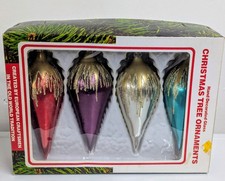 Vintage 1980s Commodore Christmas Classics Glass Teardrop Ornaments Boxed Set 4