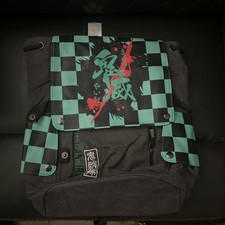 Kamado Tanjirou Demon Slayer Backpack Gray and Turquoise Canvas School Bag