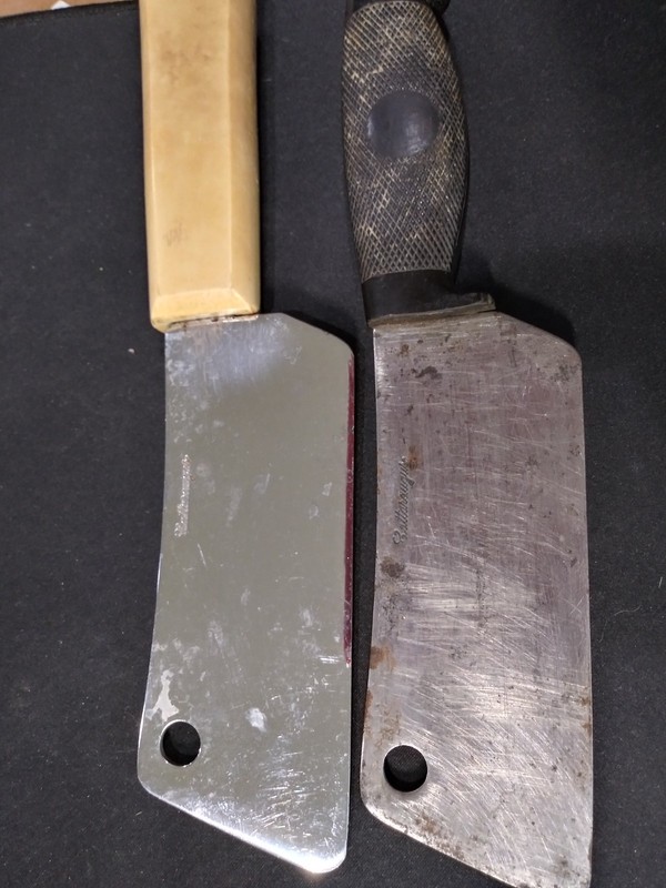 2 ct Cattaraugus Cleavers  White Bakelite Type Handle & Black Hard