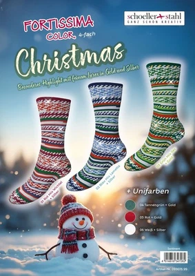SCHOELLER + STAHL 100g Fortissima Color CHRISTMAS Glitzer Sockenwolle 4-fädig Lurex Gold + Silber