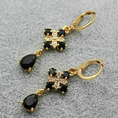 Wedding Drop /Dangle Earring 14K Yellow Gold Plated Simulated Black Diamond