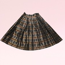 vintage 50s 60s pleated gray plaid metallic pleated rockabilly full skirt XS