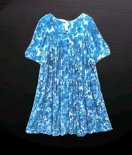 SZ XL CABERNET Blue Floral Nightgown V- Neck Short Sleeve Housecoat Lounge Wear