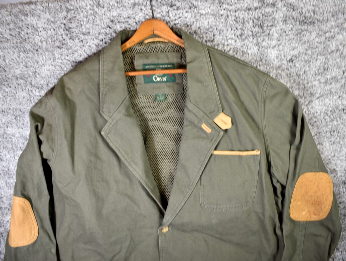 Orvis Zambezi Jacket Men 2XLT Green Button Cotton Leather Trim