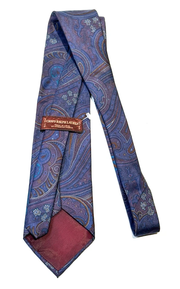 Corbata Chaps Ralph Lauren Púrpura Paisley Toda Seda 56" Hecha en EE. UU. ¡USADA EN EXCELENTE ESTADO! ¡Vintage!  Foto 4 de 4