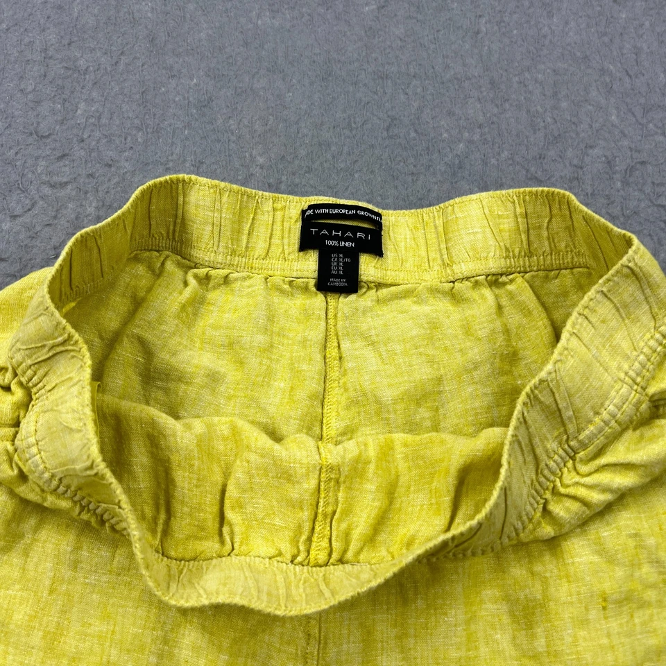 Pantalones Tahari para mujer XL amarillos 100 % lino pierna ancha tejido aireado Lagenlook Foto 2 de 4