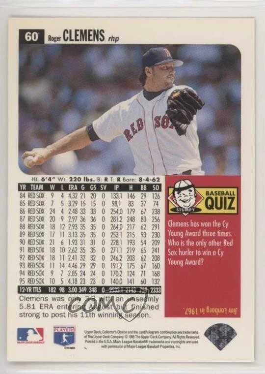 1996 Upper Deck Collector's Choice Gold Foil Signature Roger Clemens #60 - Image 2 of 2