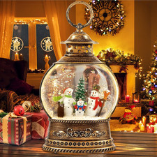 Christmas Snowman Snow Globe Lantern, Lighted Musical Christmas Decorations with