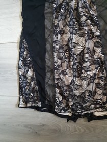 Ann Summers Black & Nude Lace  & Mesh Corset Back Babydoll Dress Size 18