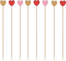100 PCS Heart-Shaped Cocktail Picks 4.72 Inch Natural Cocktail Picks for