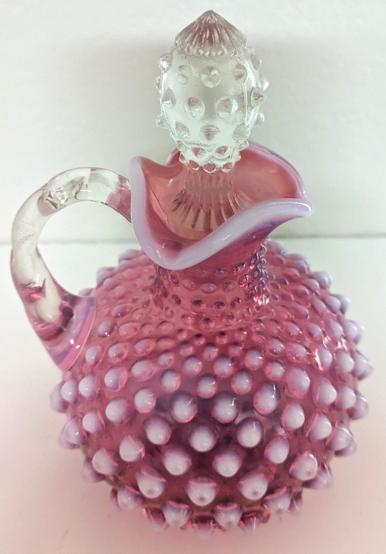 Vintage Fenton Glass  Cranberry Opalescent Hobnail Tall Cruet 7-inches 1942-1977