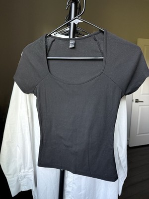 Black Ribbed Cotton short sleeve T-Shirt XS casual basics y2k 