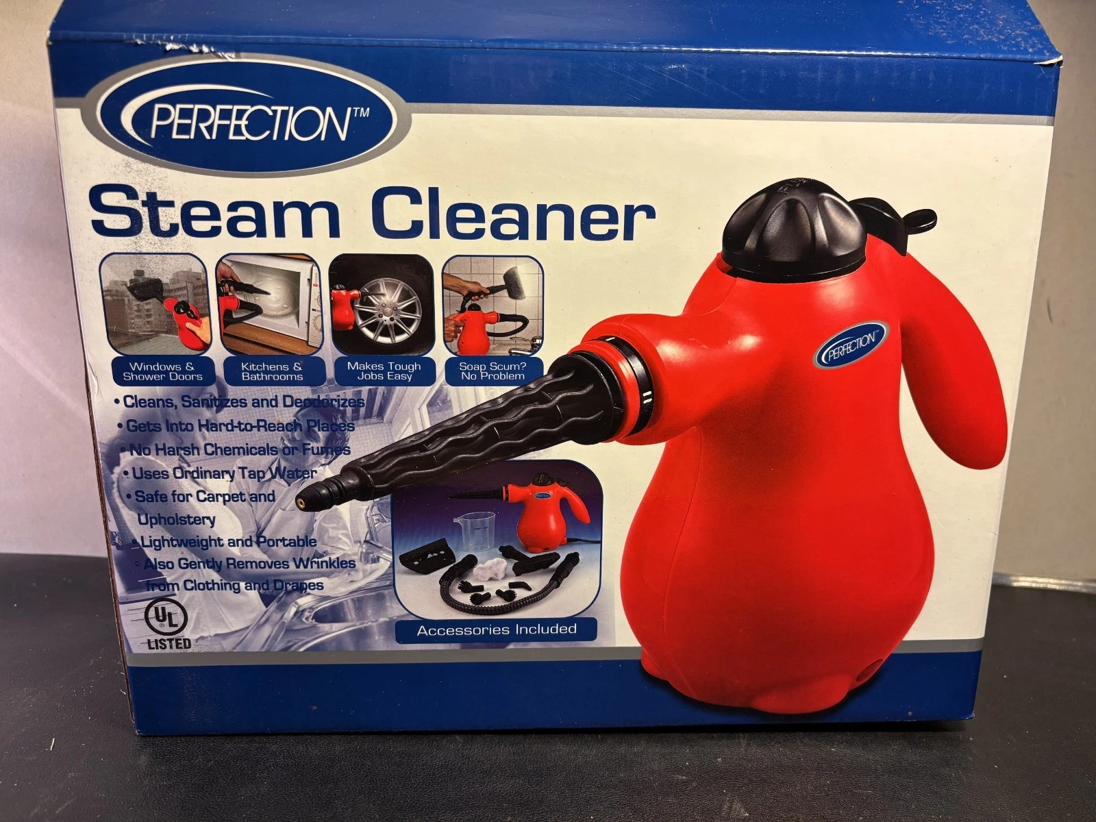 Perfection Handheld Steam Cleaner Portable Steamer w/ Accessories (Red)