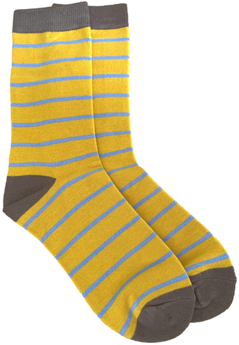 Striped Socks Mustard Yellow Blue Stripes Cotton Bamboo Womens Size 4 - 7 New - Picture 1 of 6