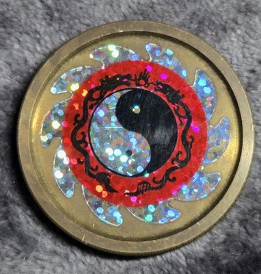 Vintage 90s Heavy Brass Metal POG Slammer Holographic Yin Yang Glitter 71g 2.5oz