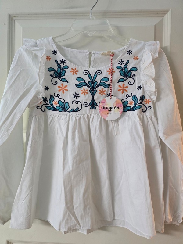 Hayden Girls White Embroidered Long Sleeve Blouse size 11/12 NWT