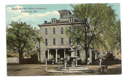 FREDERICK MD North Market Street Fountain Antique Postcard Vtg Town View PC