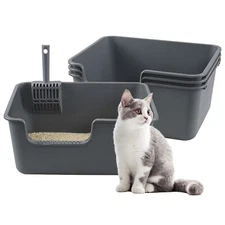 Idotry 4-Packs Anti-Splashing Cat Litter Box W/ Scoop Open Top Kitty Litter Pan