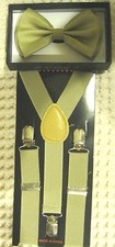 Kids Greenish Beige Adj Pre-Tied Bow Tie Beige Tan Y-Back Adj Suspenders Set-New