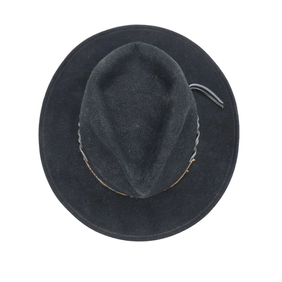 Vtg Womens Golden Gate Hat Jaguar Cowboy Wool Braided Leather Feather Band Blk M - Image 2 of 4