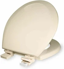 Round Molded Wood Toilet Seat, Easy Remove & Clean , Adjustable Hinges, Beige